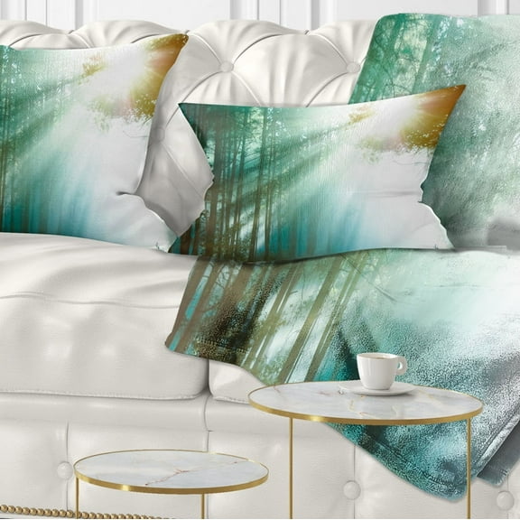 Designart Magic Blue Forest - Landscape Photography Throw Pillow - 12x20