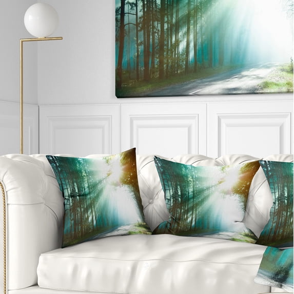 Designart Magic Blue Forest - Landscape Photography Throw Pillow - 16x16