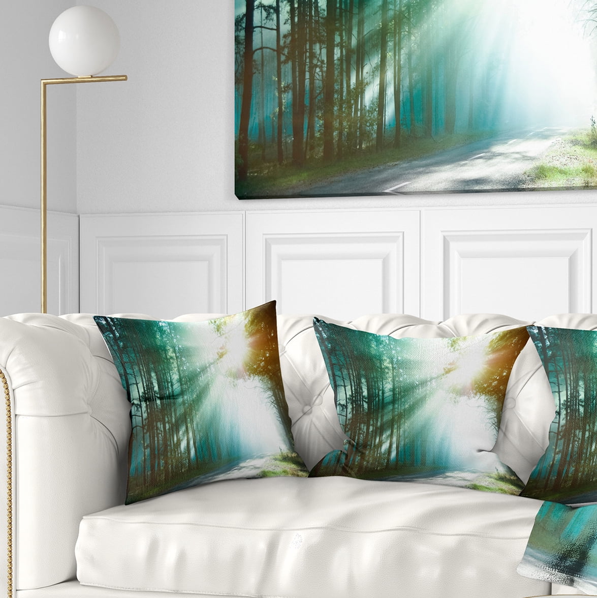 Designart Magic Blue Forest - Landscape Photography Throw Pillow - 18x18