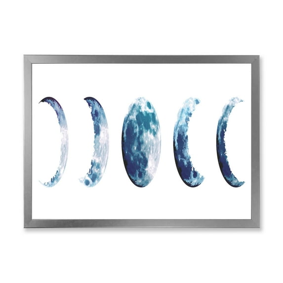 Designart 'Magic Blue Moon Phases On White' Bohemian & Eclectic Framed Art Print