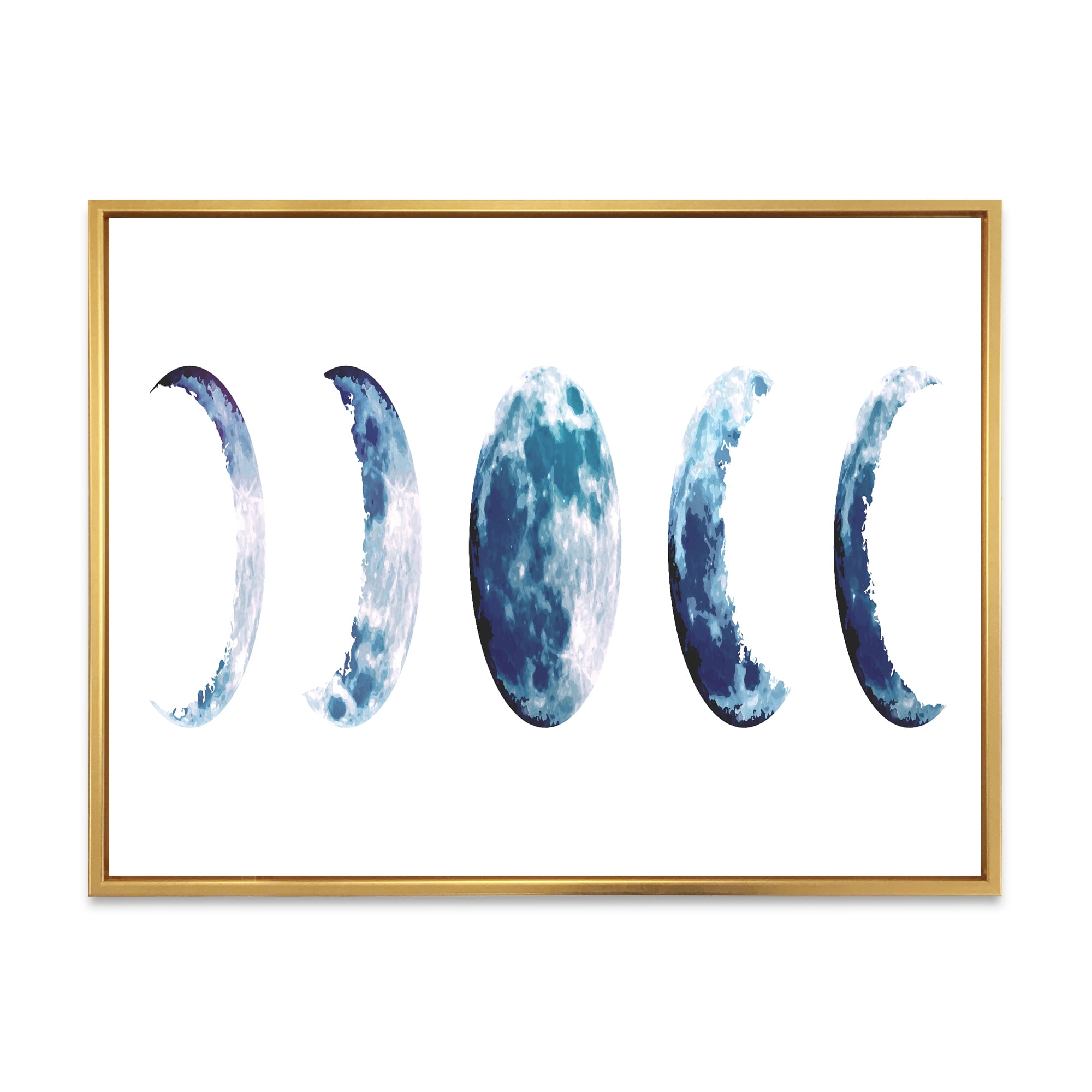 Designart 'Magic Blue Moon Phases On White' Bohemian & Eclectic Framed Canvas Wall Art Print