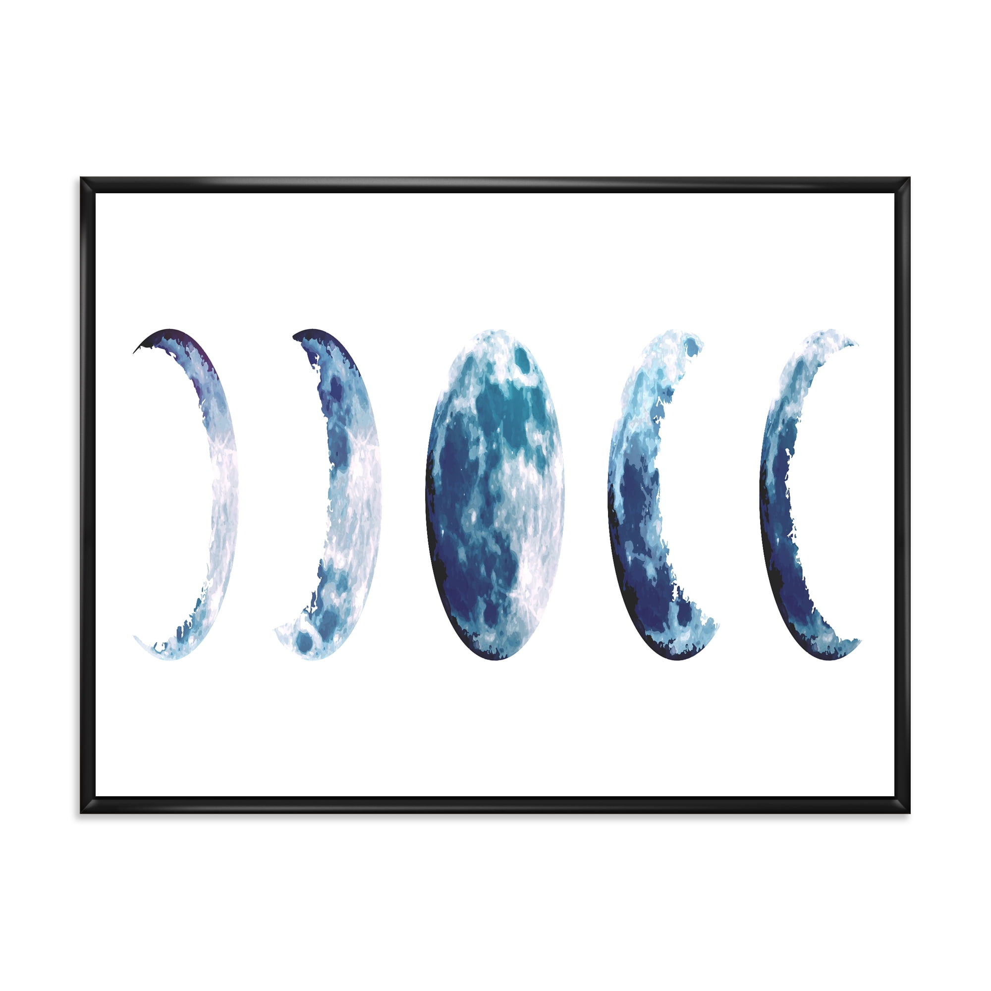 Designart 'Magic Blue Moon Phases On White' Bohemian & Eclectic Framed Canvas Wall Art Print