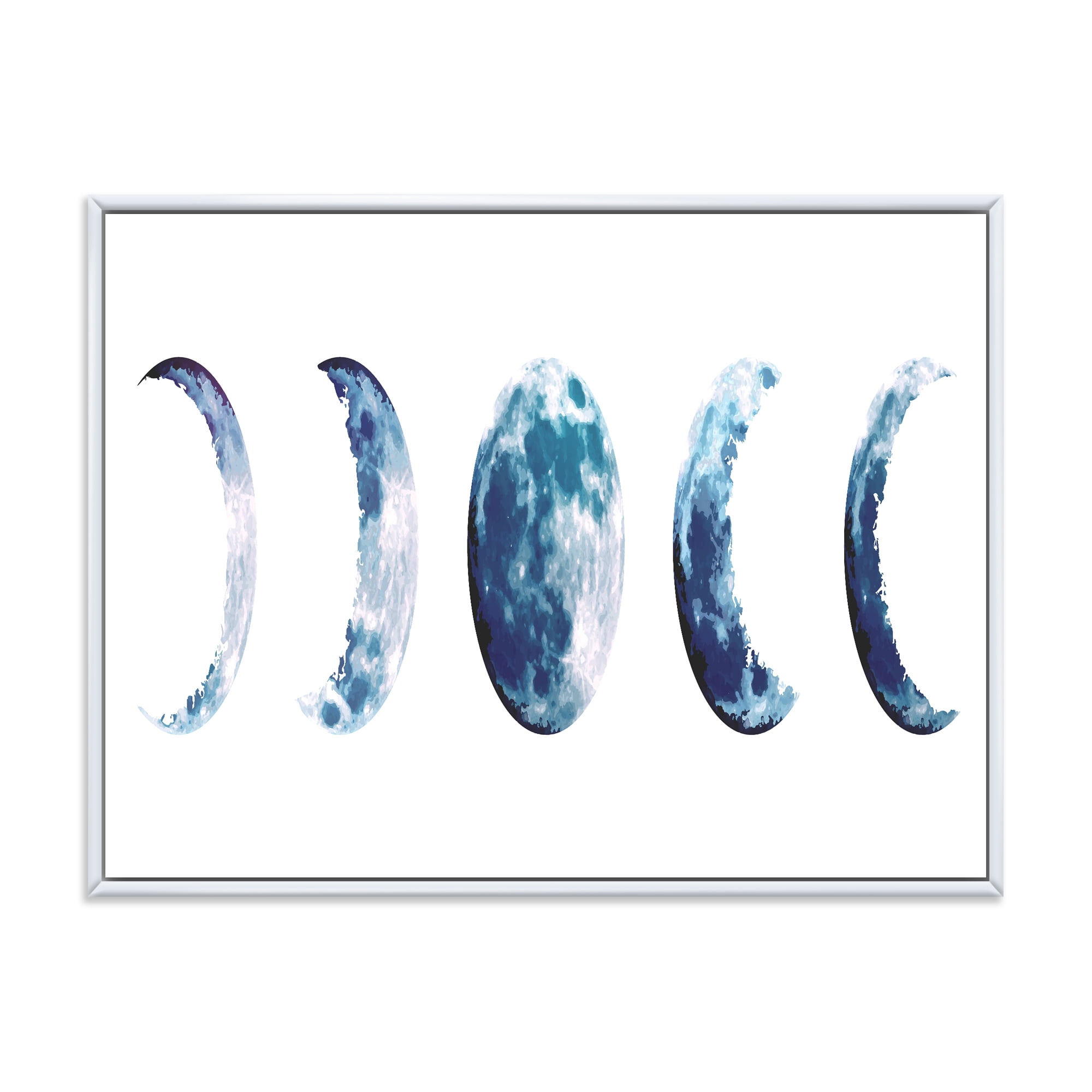 Designart 'Magic Blue Moon Phases On White' Bohemian & Eclectic Framed Canvas Wall Art Print