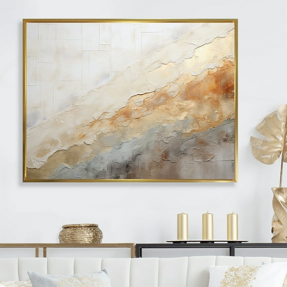 Designart "Magic Marble Geode In Gold And White" Abstract Marble Floater Framed Wall Decor