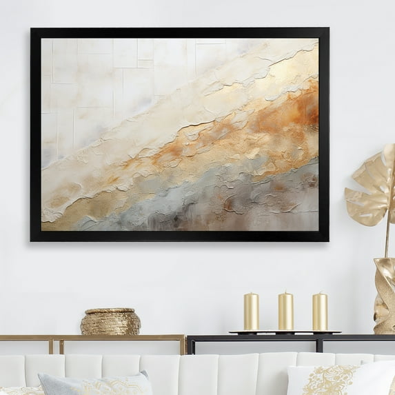 Designart "Magic Marble Geode In Gold And White" Abstract Marble Picture Framed Wall Decor