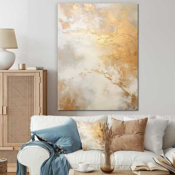 Designart "Magic Marble Geode In Gold And White I" Abstract Marble Canvas Art Print