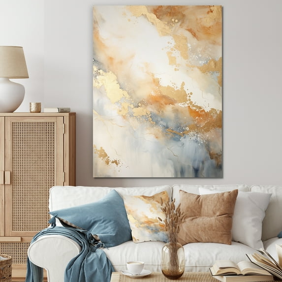 Designart "Magic Marble Geode In Gold And White IV" Abstract Marble Canvas Wall Art
