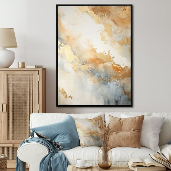 Designart "Magic Marble Geode In Gold And White IV" Abstract Marble Floater Framed Canvas Wall Art