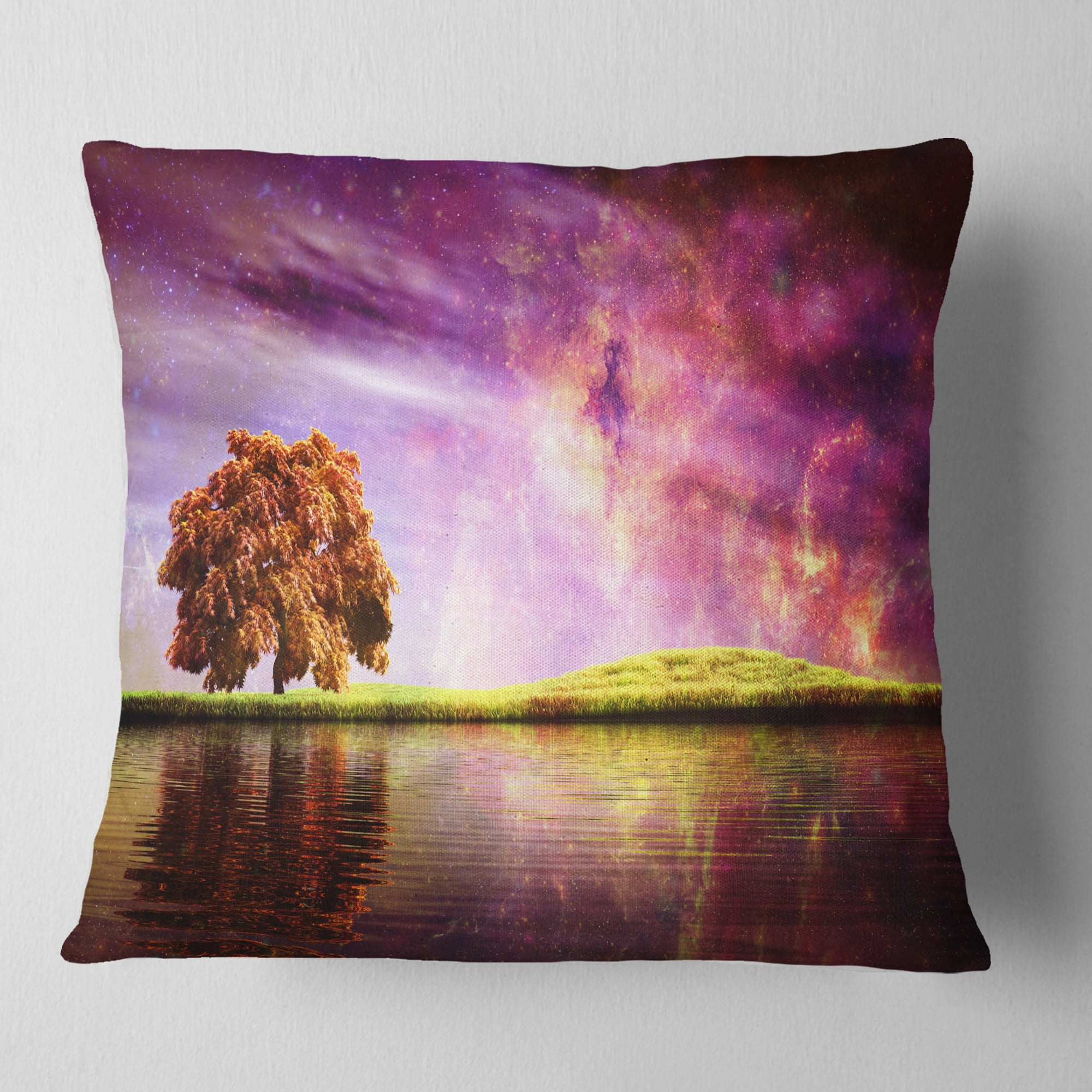 Designart Magic Night with Colorful Clouds - Landscape Printed Throw Pillow - 18x18