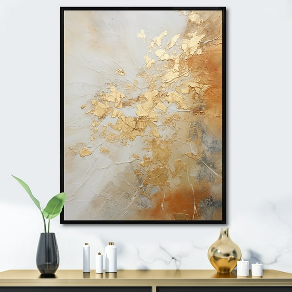 Designart "Magic Of Gold And White Marble Geode II" Abstract Marble Floater Framed Wall Art Prints