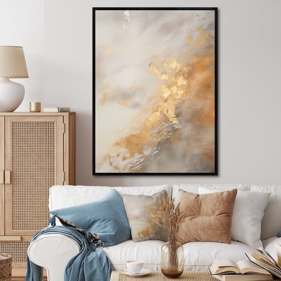 Designart "Magic Of Gold And White Marble Geode IV" Abstract Marble Floater Framed Canvas Wall Art