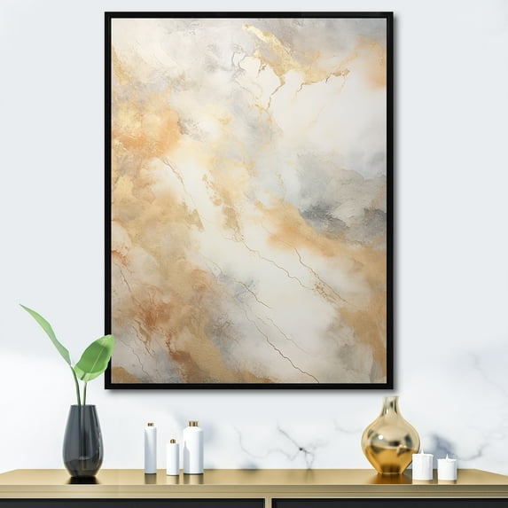 Designart "Magic Of Gold And White Marble Geode V" Abstract Marble Floater Framed Canvas Prints