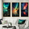 thumbnail image 1 of Designart "Magical Aurora Borealis Serene Arctic Lake V" Northern Lights Framed Wall Art Set Of 3 - Red Traditional Frame Gallery Set For Office Decor, 1 of 6