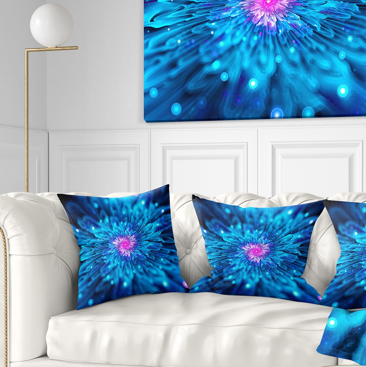Designart Magical Blue Glowing Flower - Floral Throw Pillow - 16x16