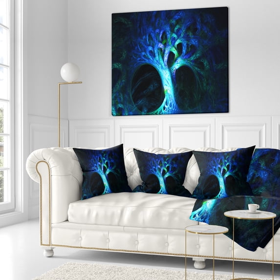 Designart Magical Blue Psychedelic Tree - Abstract Throw Pillow - 18x18