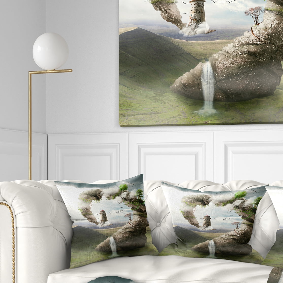 Designart Magical Bridge to Lighthouse - Landscape Photo Throw Pillow - 16x16