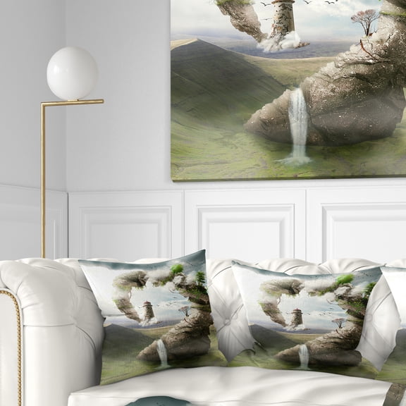 Designart Magical Bridge to Lighthouse - Landscape Photo Throw Pillow - 18x18