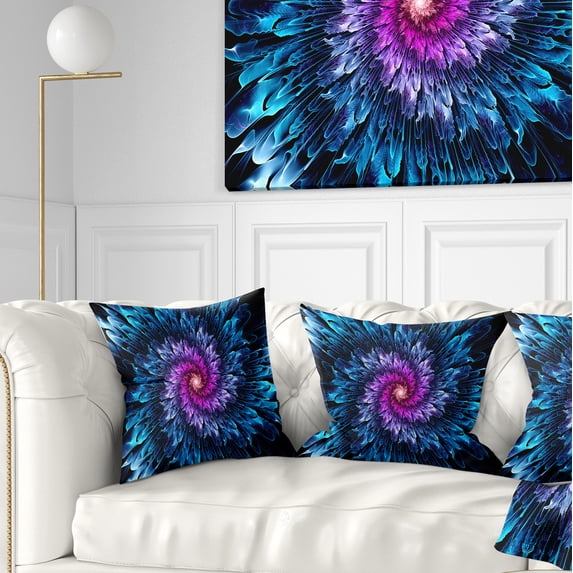 Designart Magical Glowing Fractal Flower - Floral Throw Pillow - 18x18
