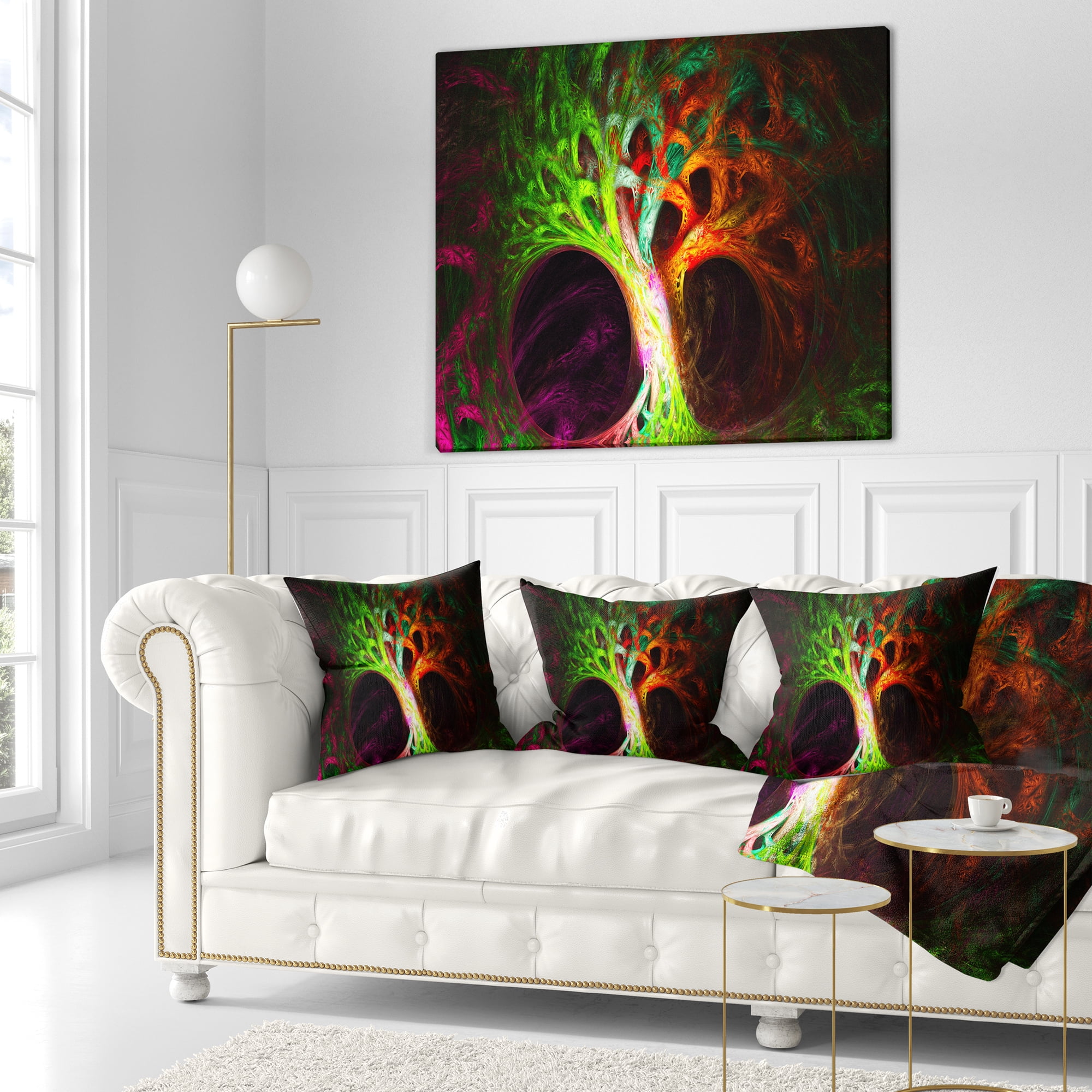 Designart Magical Green Psychedelic Tree - Abstract Throw Pillow - 18x18