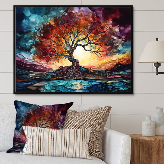 Designart "Magical Landscape In Colorful Sunrise" Lightning Floater Framed Canvas Art Print