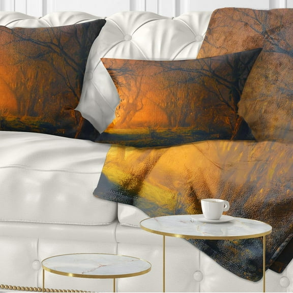 Designart Magical Light in Forest - Landscape Printed Throw Pillow - 12x20