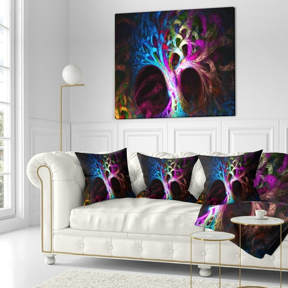 Designart Magical Multi color Psychedelic Tree - Abstract Throw Pillow - 16x16