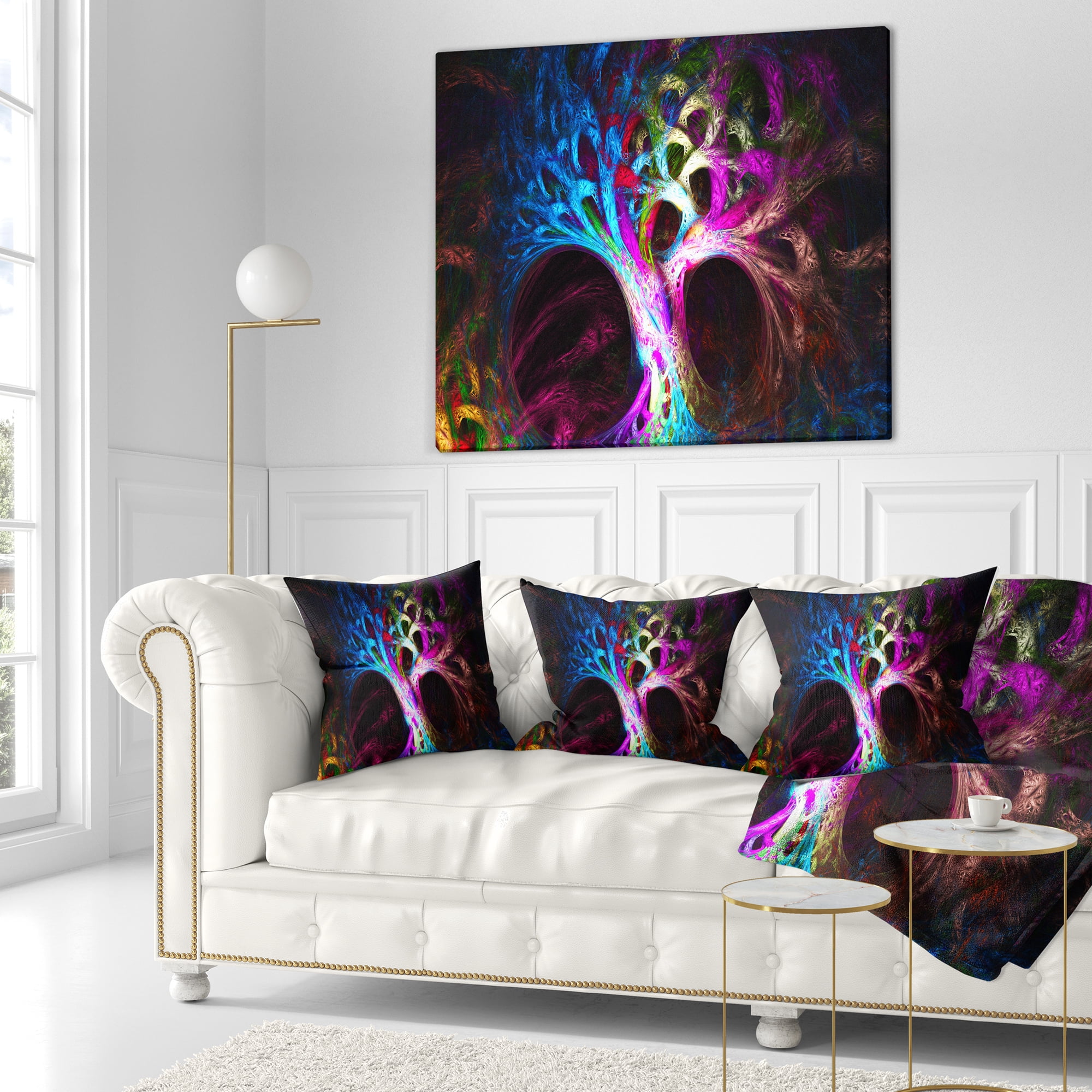 Designart Magical Multi color Psychedelic Tree - Abstract Throw Pillow - 18x18