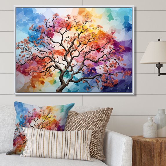 Designart "Magical Oak In Vivid Colors I" Tree Oak Floater Framed Wall Art Prints