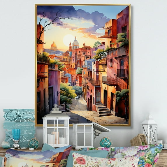 Designart "Magical Oaxaca Surrealism in Colorful Mexico I" Cityscapes Floater Framed Canvas Print
