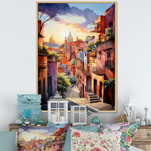 Designart "Magical Oaxaca Surrealism in Colorful Mexico I" Cityscapes Floater Framed Canvas Print