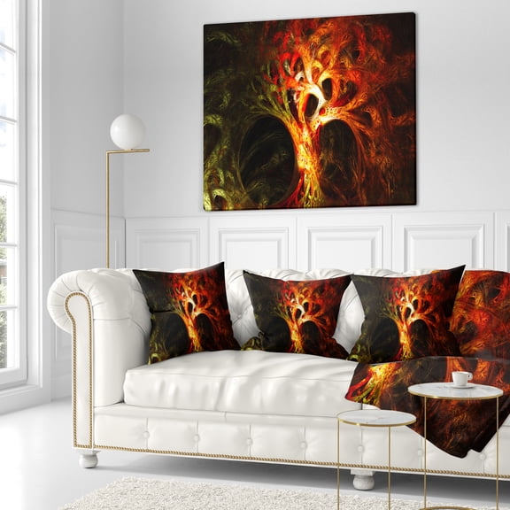 Designart Magical Orange Psychedelic Tree - Abstract Throw Pillow - 16x16