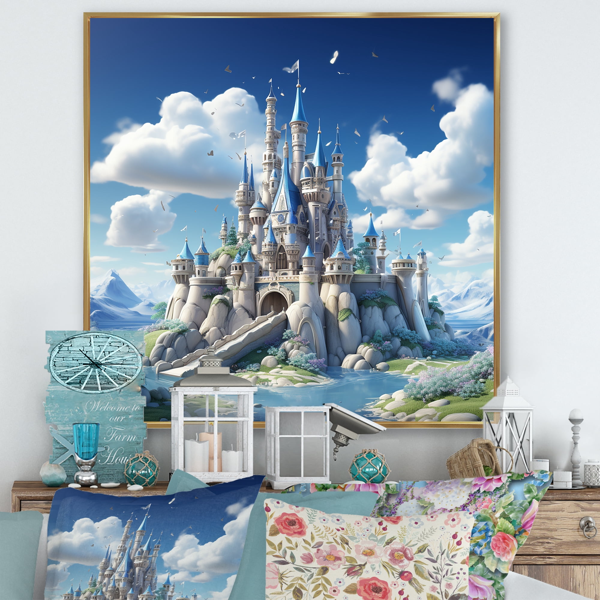 Designart "Magical Princess Castle Dreams II" Architecture Framed Wall ...