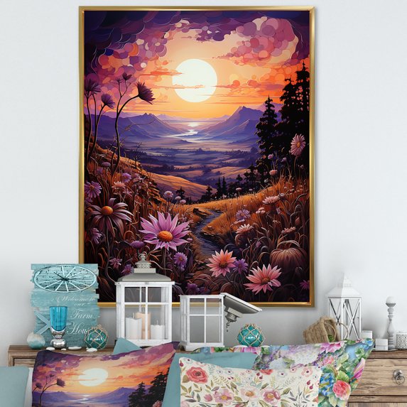 Designart "Magical Sunflower Meadows" Sunflowers Floater Framed Wall Decor