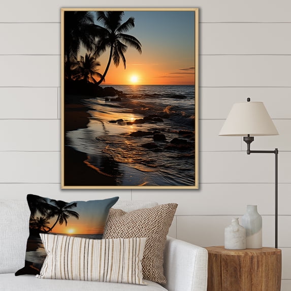 Designart "Magical Sunrise in Miami I" Nautical & Beach Floater Framed Wall Art Print