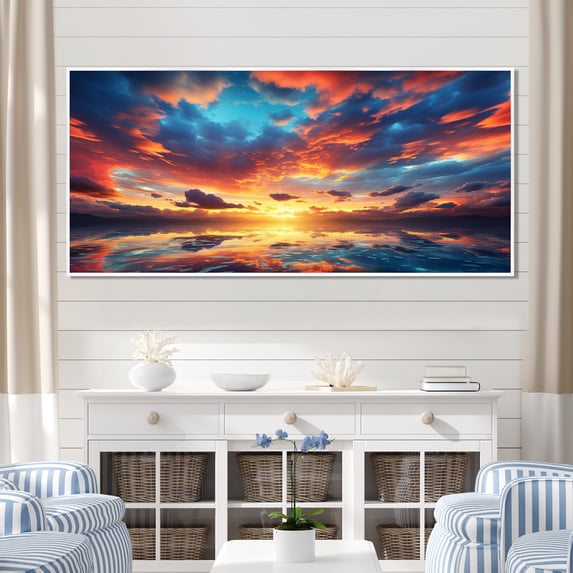 Designart "Magical Sunset Skies I" Oversized Landscapes Framed Wall Art - Traditional Blue Sky Bedroom Framed Canvas Wall Art