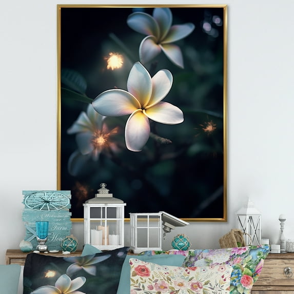 Designart "Magical Symphony Of White Plumeria II" Plumeria Floater Framed Canvas Wall Art