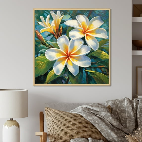 Designart "Magical Symphony Of White Plumeria" Plumeria Floater Framed Wall Art Prints
