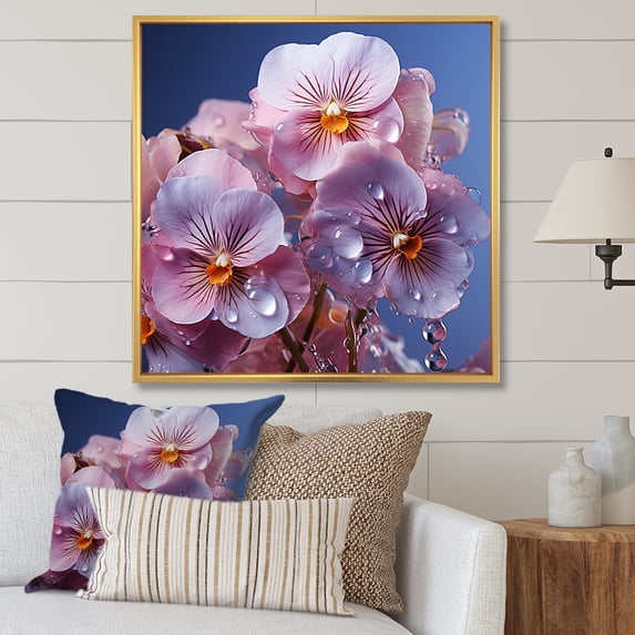 Designart "Magically Transparent Pink Pansies" Pansies Floater Framed Wall Art Living Room