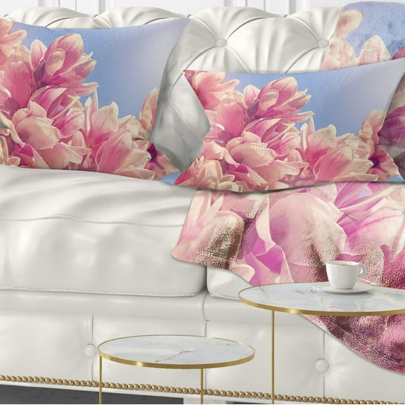 Designart Magnolia Flowers on Sky Background - Floral Throw Pillow - 12x20