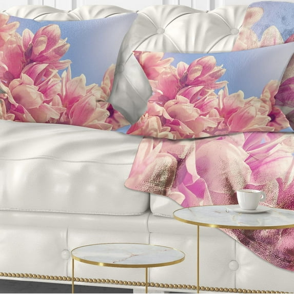 Designart Magnolia Flowers on Sky Background - Floral Throw Pillow - 12x20