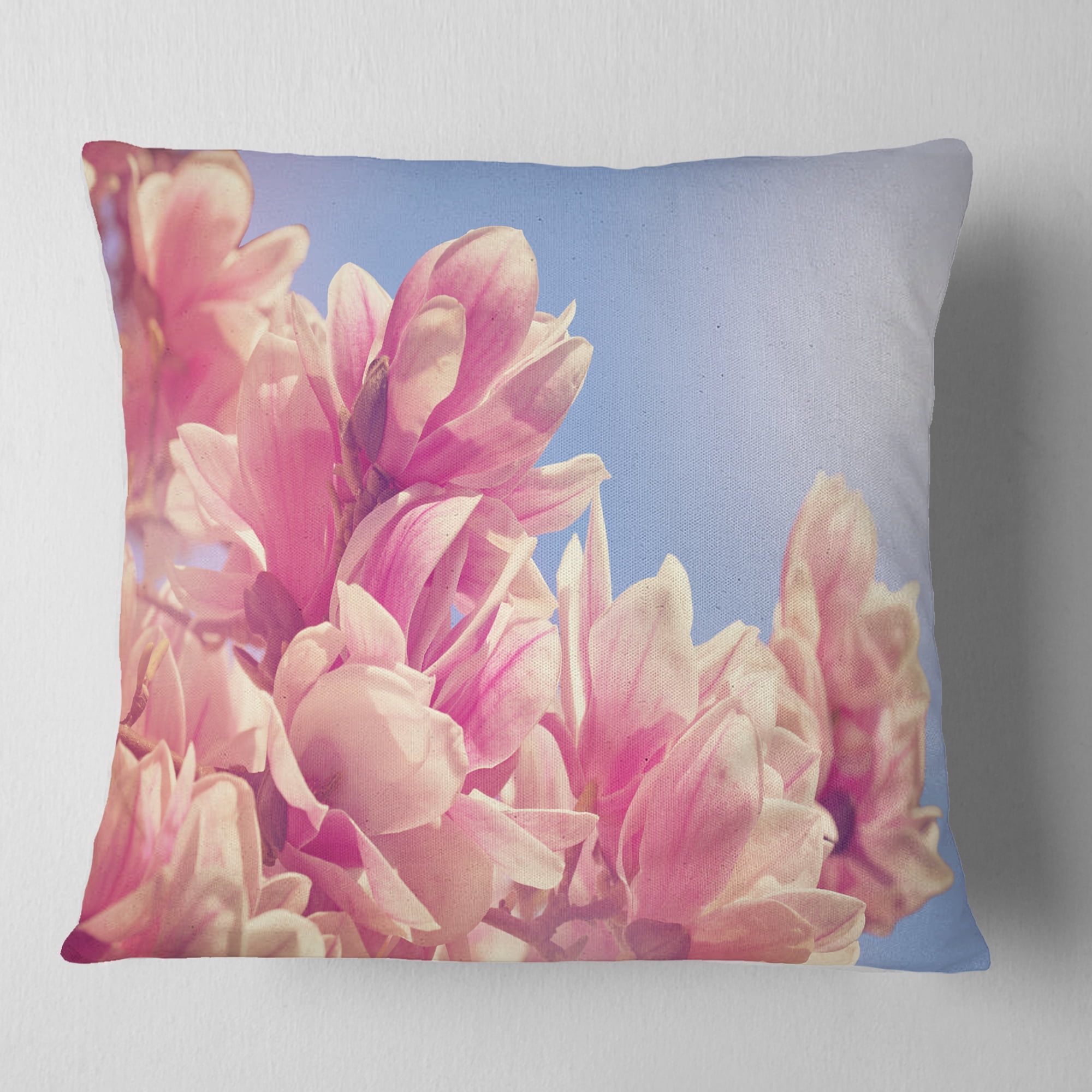 Designart Magnolia Flowers on Sky Background - Floral Throw Pillow - 18x18