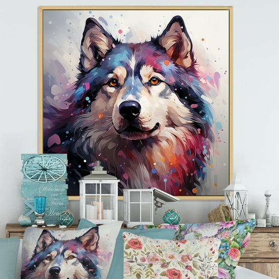 Designart "Majestic Alaskan Malamute" Animals Dog Floater Framed Wall Art Living Room