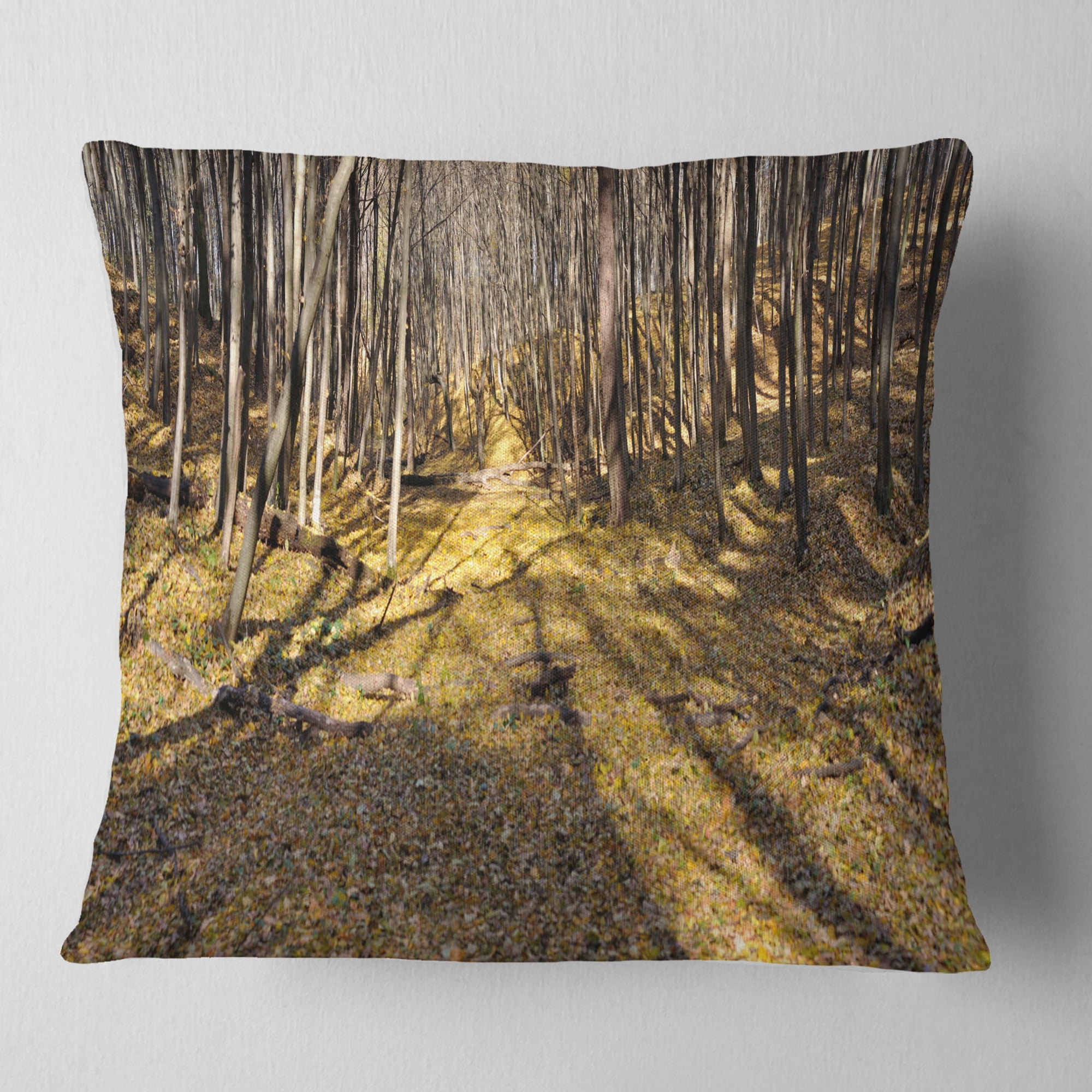 Designart Majestic Autumn Forest Panorama - Landscape Printed Throw Pillow - 18x18