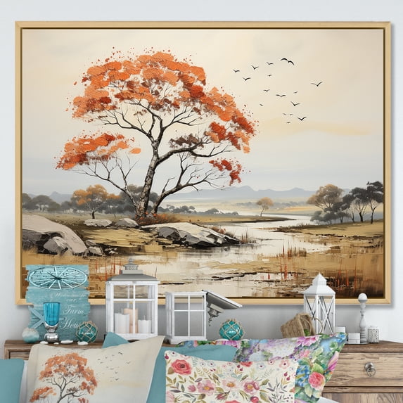 Designart "Majestic Baobab In Earth Tones" Tree Baobab Floater Framed Wall Decor