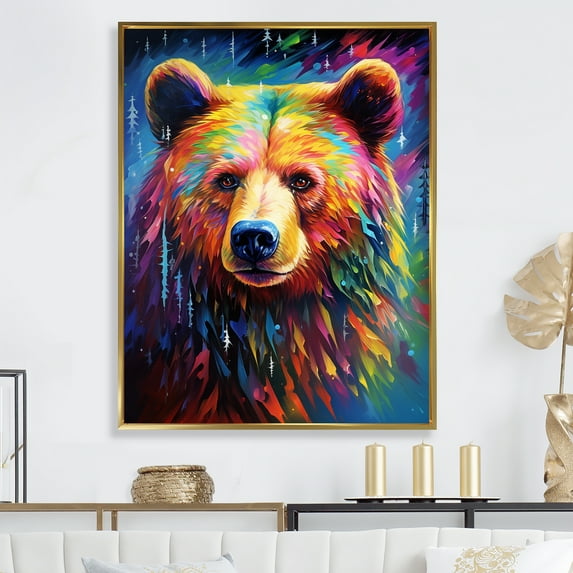 Designart "Majestic Bear In Colorful Pop Art Style" Pop Art Floater Framed Wall Art Living Room
