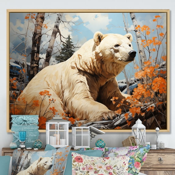 Designart "Majestic Bear in a Pastoral Scene I" Animals Floater Framed Canvas Wall Art