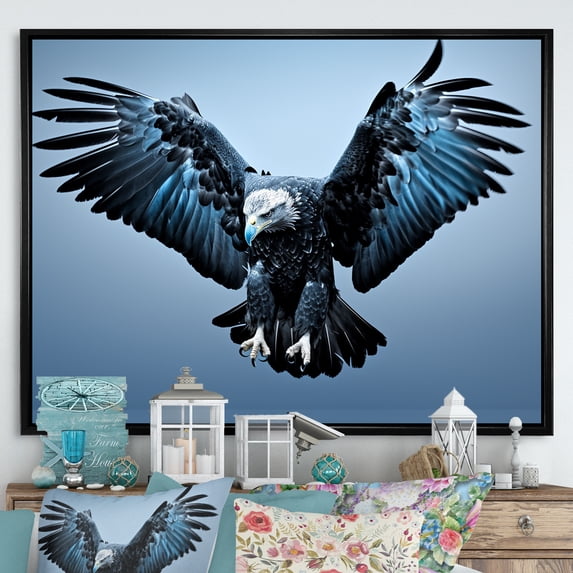 Designart "Majestic Eagle Soaring With Power I" Animals Eagle Floater Framed Canvas Wall Art