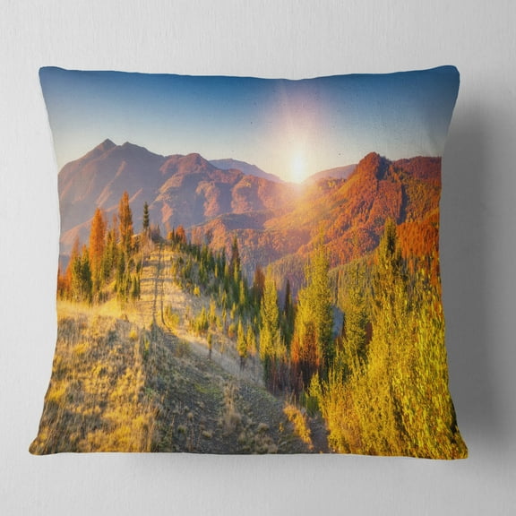 Designart Majestic Fall Mountains Range - Landscape Printed Throw Pillow - 18x18