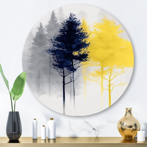 Designart "Majestic Forest Yellow I" Tree Metal Round Wall Art