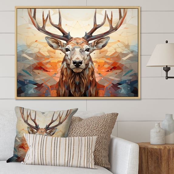 Designart "Majestic Geometric Moose Brown and Orange Elegance II" Animals Floater Framed Wall Decor